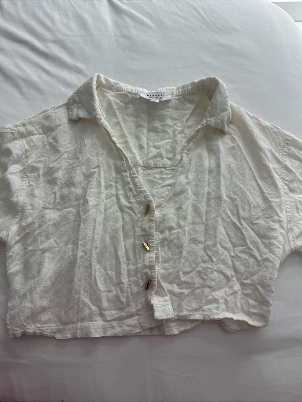 Kipling White Button-Front Cotton Crop Shirt
